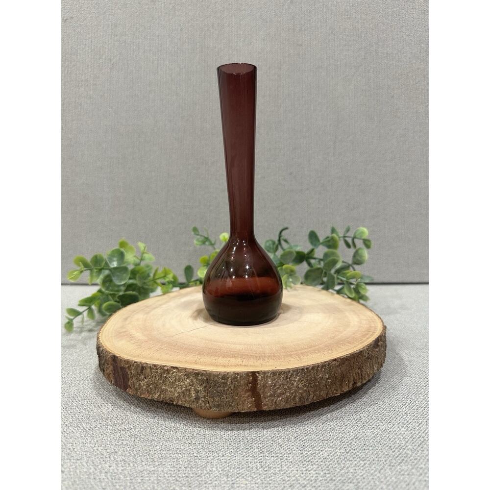 Vintage Amethyst Purple Bud Vase 7.5" Tall MCM Boho Style -‎ Pulled Neck EUC